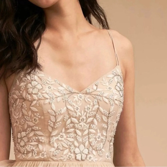 BHLDN By Anthropologie Elowen Floral Beaded Blush Gown Size 6 - Picture 5 of 13